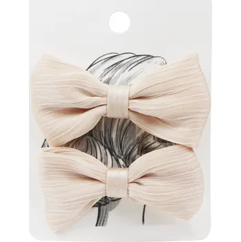 Spona do vlasů - skřipec s látkovou mašličkou, krémové barvy 2 ks 8000792-3