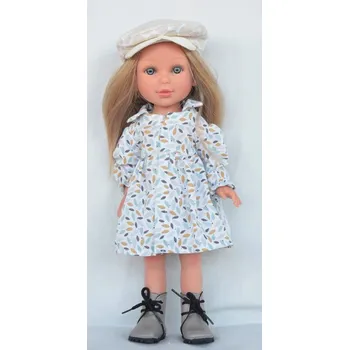 Panenka Vestida de Azul PAU 863 Paulina con vestido estampado gorrita y botas grises