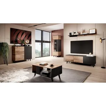 Obývací stěna HALMAR Obývací pokoj RANDOM dub wotan/černý