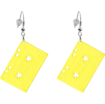 Náušnice Náušnice - MC audio kazety - Žluté průsvitné