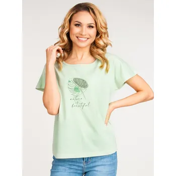 Dámské tričko Triko tričko dámské YO PKK-0083 zelenkavé s listem velikost oblečení - dospělí: XL