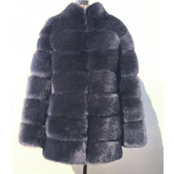 Dámská parka Masivní kožich se stojáčkem chlupatá zimní bunda Barva: Tmavě Modrá, Velikost: XL