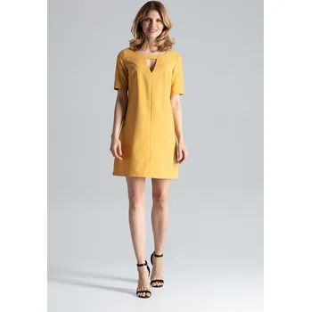 Oblečení a móda Hořčicové šaty s výstřihem M634 Mustard Velikost: S