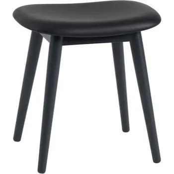 Stolička Muuto Stolička Fiber Stool Wood Base, black leather