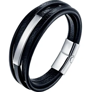 Náramek Šperky4U Kožený náramek s ocelovou destičkou, délka 21 cm - NR1285-21