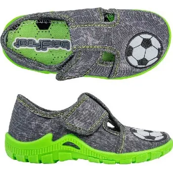 Chlapecké bačkory Bačkůrky 3F 3BT13/3 bar3foot šedozelené s fotbalovým míčem suchý zip velikost: 23