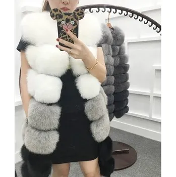 Dámská vesta Trojbarevný kožich bez rukávů chlupatá vesta Velikost: 4XL, Barva (Varianta): Bílá šedá černá