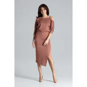 Dámské šaty Půvabné šaty s výkrojky na ramenou K479 Brown Velikost: S