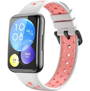 Příslušenství k chytrým hodinkám eses Silikonový řemínek dírkovaný pro Huawei watch fit 2 - Bílo růžový