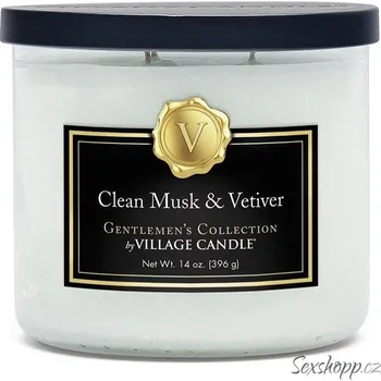 vonný vosk Vonná svíčka Village Candle Clean Musk & Vetiver – čistý mošus a vetiver, 396 g