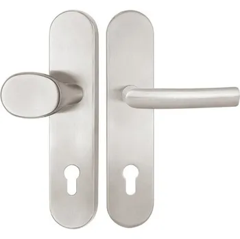 Dveřní kování Hermat Bezpečnostní klika kulatá COLUMBUS-BLOCK / Matná nerez 92 mm Klika + Klika levá /Vnitřní strana klika a vnější klika/ vložka cylindrická /KPZL/