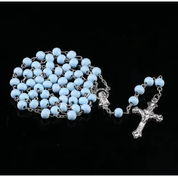 Náhrdelník Dřevěný růženec modrý