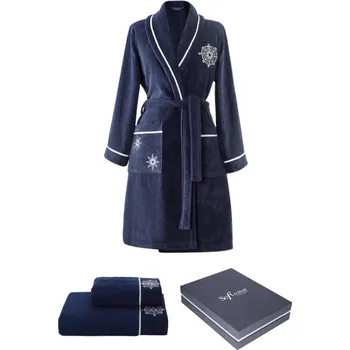 Dámský župan Župan MARINE LADY + ručník + osuška + dárkový box - Tmavě modrá, M, Soft Cotton