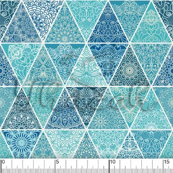 Zakázkový tisk, softshell, kočárkovina... Trojúhelníky s modrou Látky k tisku: Microfirba