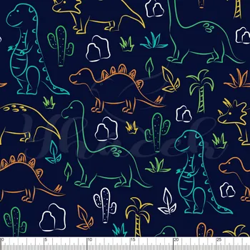 Zakázkový tisk, softshell, kočárkovina... Obrysy dinosaurů na černé Látky k tisku: Fleece