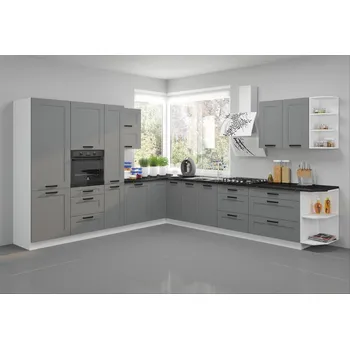 Kuchyňská linka Kuchyňská linka LUNA bílá/dustgrey MDF, Rohová sestava E, 310x340 cm