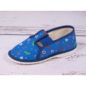 Chlapecké bačkory Bačkůrky papučky bačkory HP Čechtín 555 modré s auty a značkami velikost: 25