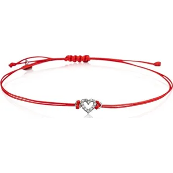 Náramek SOLUNA TARA zlatý náramek srdíčko se zirkony s červenou šňůrkou bílé zlato