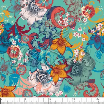 Zakázkový tisk, softshell, kočárkovina... Havajské květy mint Látky k tisku: Microfirba