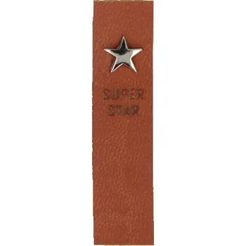 Nášivka Štítek eko kůže SUPER STAR 60 x 15 mm, barva Hnědá