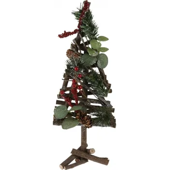 Vánoční dekorace Vánoční stromeček z dřívek, zdobený červený 40 cm