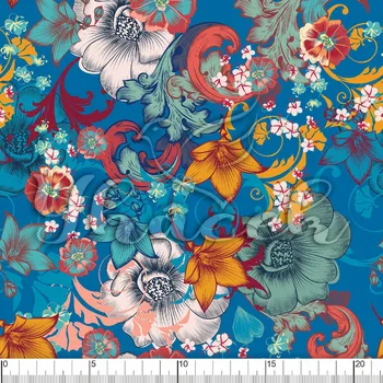 Zakázkový tisk, softshell, kočárkovina... Havajské květy modré Látky k tisku: Fleece