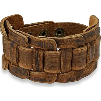 Náramek Steel Edge Kožený náramek SESL0220 Barva: Hnědá