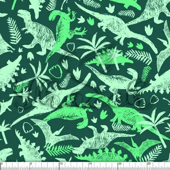 Zakázkový tisk, softshell, kočárkovina... Dinosauři a stopy zelené Látky k tisku: Softshell letní