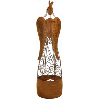 Figurka Rezavý kovový anděl na čajovou svíčku velký - 57 cm