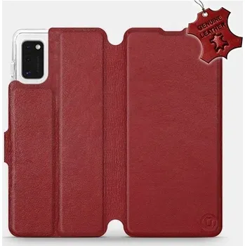 Pouzdro na mobilní telefon Flip pouzdro na mobil Samsung Galaxy A41 - Tmavě červené - kožené - Dark Red Leather