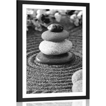 Plakát Dovido Plakát s paspartou pyramida Zen kamenů v černobílém provedení