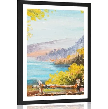 Plakát Dovido Plakát s paspartou olejomalba horského jezera