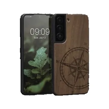 Pouzdro na mobilní telefon Dřevěné pouzdro s designem kompas pro Samsung Galaxy S22 - tmavě hnědá