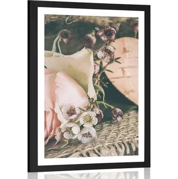 Plakát Dovido Plakát s paspartou růže a srdíčko v jute