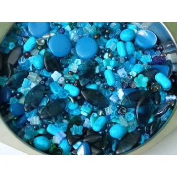 Dětské navlékací korálky Skleněné korálky Jablonec - Modrý mix 250g