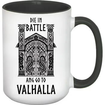 Hrnek velký barevný s potiskem Die in battle go to Valhalla