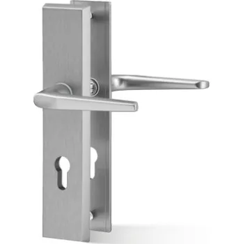 Dveřní kování AC-T SERVIS Bezpečnostní klika ATLAS efekt nerez - hranaté štítové kování 72 mm Provedení štítu: PZ - fabkový klíč