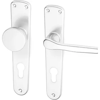 Stavebniny AC-T SERVIS Dveřní klika MONET přírodní hliník - hranaté štítové kování 90 mm Provedení štítu: Koule/klika - pravá