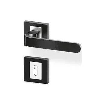 AC-T SERVIS Dveřní klika FOLOS černá nerez - hranatá rozeta Provedení kliky: vč. rozety BB - obyčejný klíč, Mechanizmus rozety: Kovová konstrukce