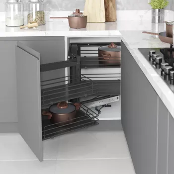 Kuchyňská skříňka Starax Rohový mechanismus s plným dnem Magic corner / Antracit Pravý 450 mm