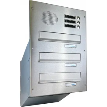 Poštovní schránka 3x poštovní schránka D-041 k zazdění do sloupku + čelní deska s 3x zvonkem a HM TESLA - NEREZ / šedá