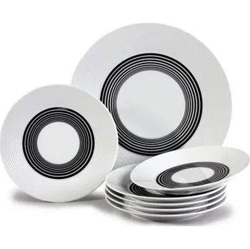 Talíř Thun 1794 Lea, koláčová souprava, kružnice, český porcelán, Thun, 7 d.