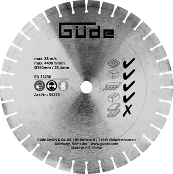 Řezný kotouč GÜDE diamantový segmentový kotouč 350/25,4 mm pro GBTS 350 55273 free_store_pickup