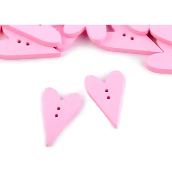 Knoflík Dřevěný dekorační knoflík srdce 10ks Barva: růžová