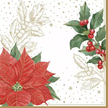 Papírový ubrousek Easy Life, Itálie Easy Life - Papírové ubrousky Poinsettia & Berries 20 ks - 33*33 cm