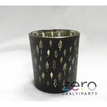 Vánoční svícen Svícen skleněný na čajovou svíčku - černá se stromečky