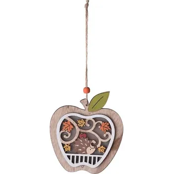 Dřevěný LED závěs Jablko s Ježkem