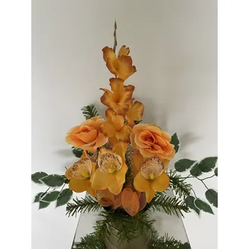 Smuteční dekorace Smuteční Kytice mix oranžová květy