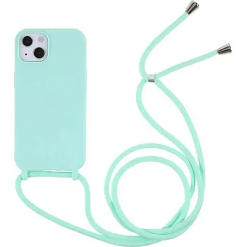 Pouzdro na mobilní telefon Gumový ochranný kryt se šňůrkou na krk pro Apple iPhone 14 Plus - světle zelený