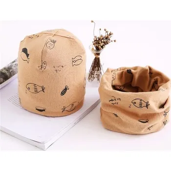Čepice Set čepice a teplý krční límec - Ryby Barva: Khaki, Velikost: S (0-3M)